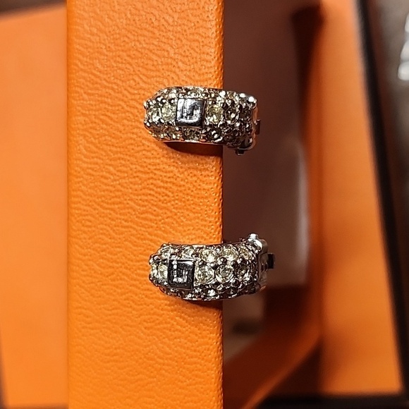 Vintage Givenchy Polished White Gold- Plated Clear Crystal Earrings - Picture 1 of 7